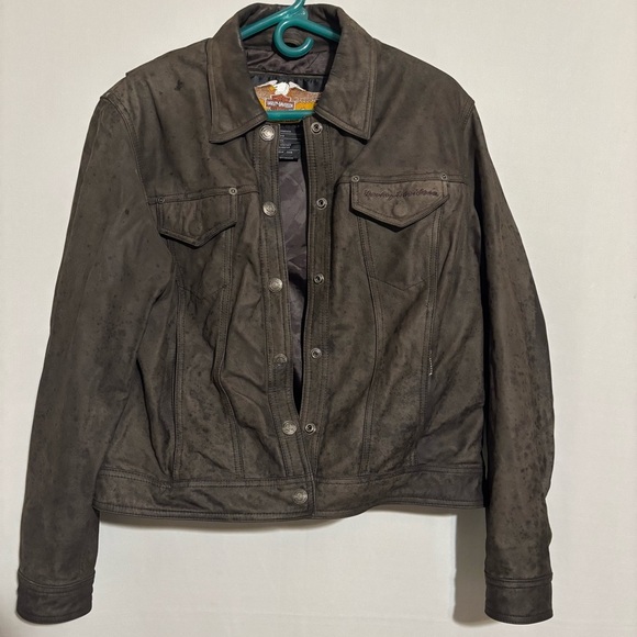Harley Davidson Motorcycle Genuine Leather Brown Stampede Jacket Size L/W